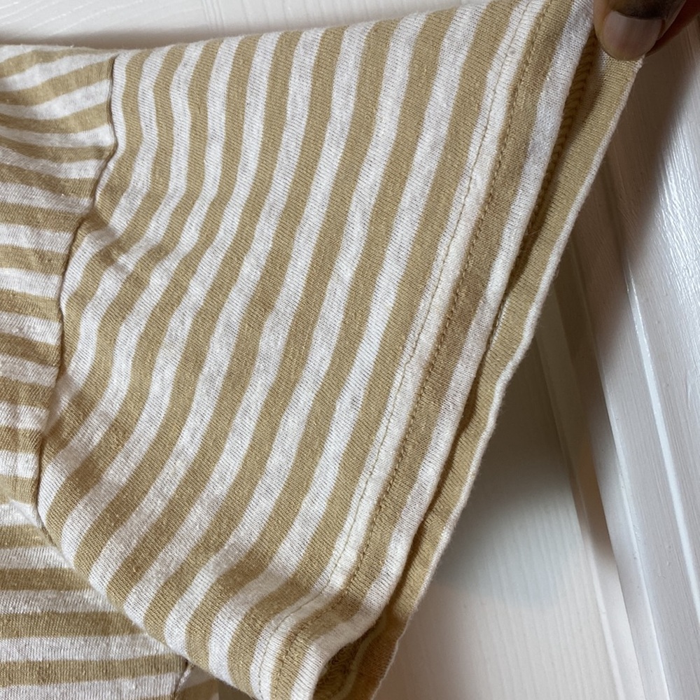 J.Crew Linen Blend Tee Size Large Short Sleeve Strip White Tan - Picture 5 of 8